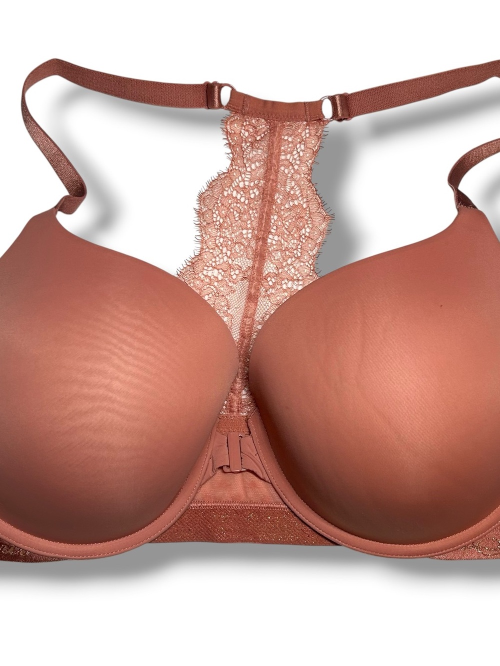 Victoria's Secret T-Shirt Bra Push Up Full Coverage Lace Pink 38DD Front Clasp